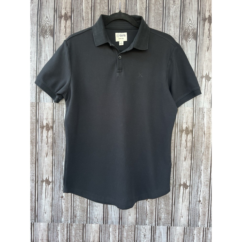 CUTS Small Mens Curve Hem Short Sleeve Polo Shirt Black 100% Pima Cotton